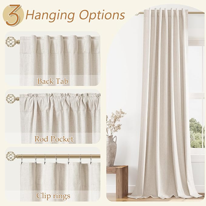 Guken 100% Blackout Linen Curtains 94 Inch Length 2 Panels Set - Image 6