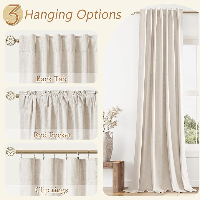 Guken 100% Blackout Linen Curtains 102 Inch Length 2 Panels Set - Image 5