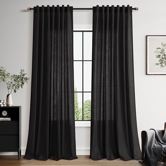 Vintage Black Linen Curtains 102 Inches Long by Nanspring