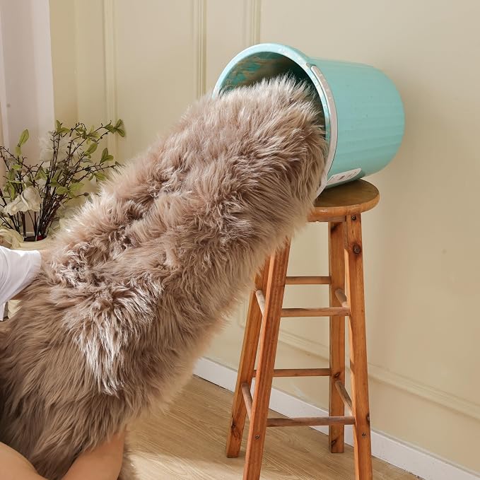 ORINOVA Beige Faux Sheepskin Fluffy Fur 2x3 Area Rugs - Image 8