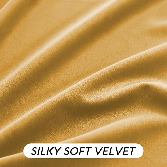 RYB HOME Mustard Yellow Velvet Curtains 96 inches, Back Tab Soft Fabric Room - Image 4
