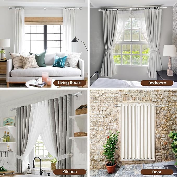 Hradecti Silver Curtain Rod 30-144 inch 2 Pack, Fit 30 to 142, 66 to 120 inch - Image 7