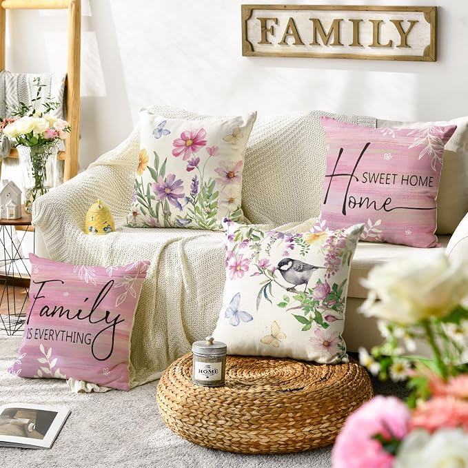 AVOIN colorlife Spring Saying Flowers Butterfly Pink Throw Pillow Covers - Image 2