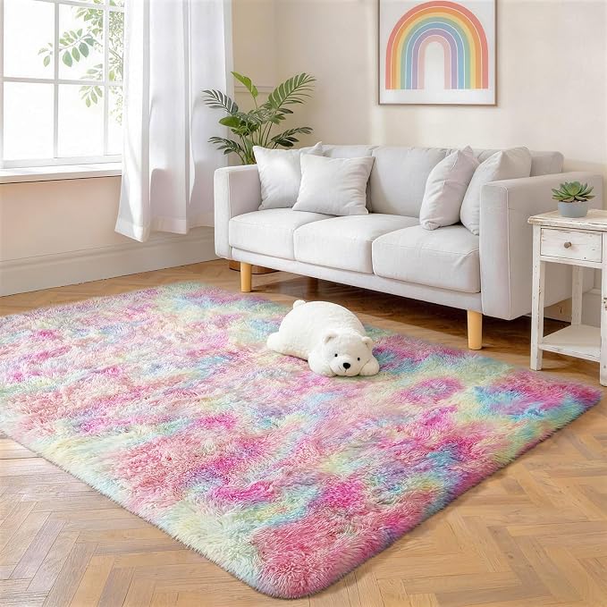 Ophanie 5x7 Rainbow Rug for Bedroom Girls, Unicorn Colorful Fluffy Soft Cute - Image 5