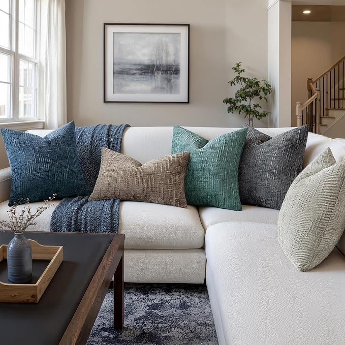 MIULEE Chenille Textured Throw Pillow Covers Dark Grey 20x20 Set of 2 | Slubby - Image 6