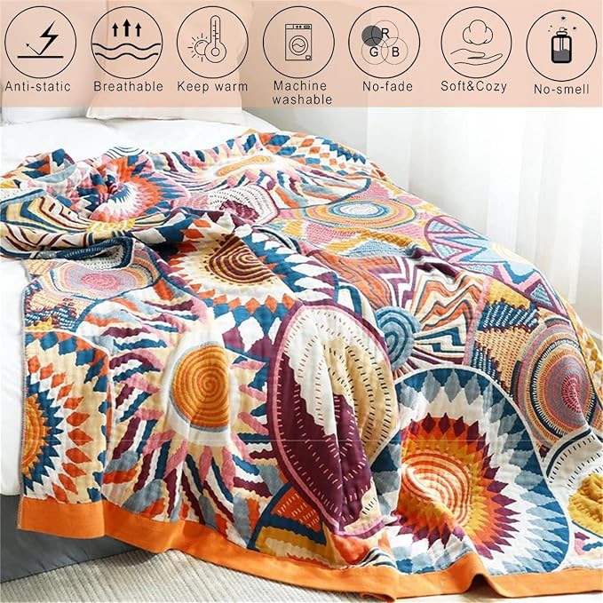 MSGKV Boho Throw Blanket for Bed 100% Cotton Blankets 90''x98'' Decorative - Image 6