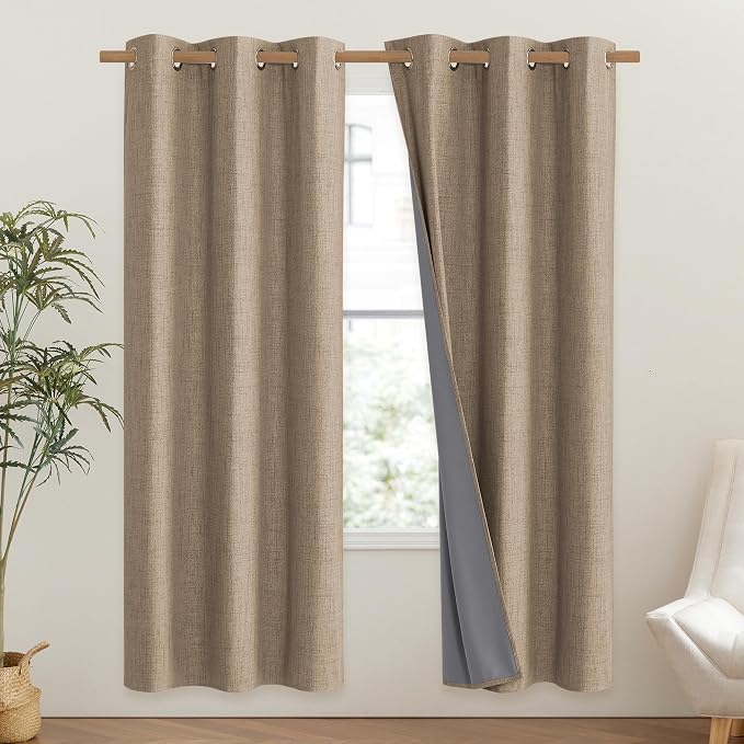 NICETOWN Burlap Vintage Open Linen Weave Flax Thermal Curtains, 100% Blackout - Image 2