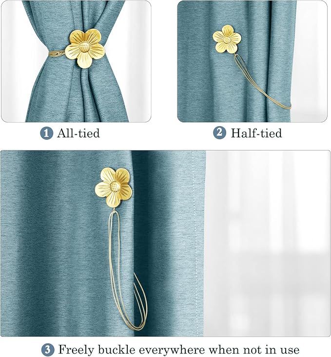Lewondr Vintage Magnetic Curtain Tieback, 1 Pair Resin Flower Curtain Drapery - Image 2