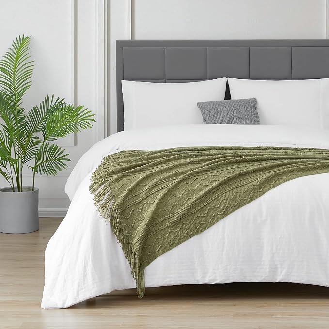 BOURINA Dark Olive Throw Blanket 50x60 Inches Throw Textured Solid Soft Sofa - Image 4