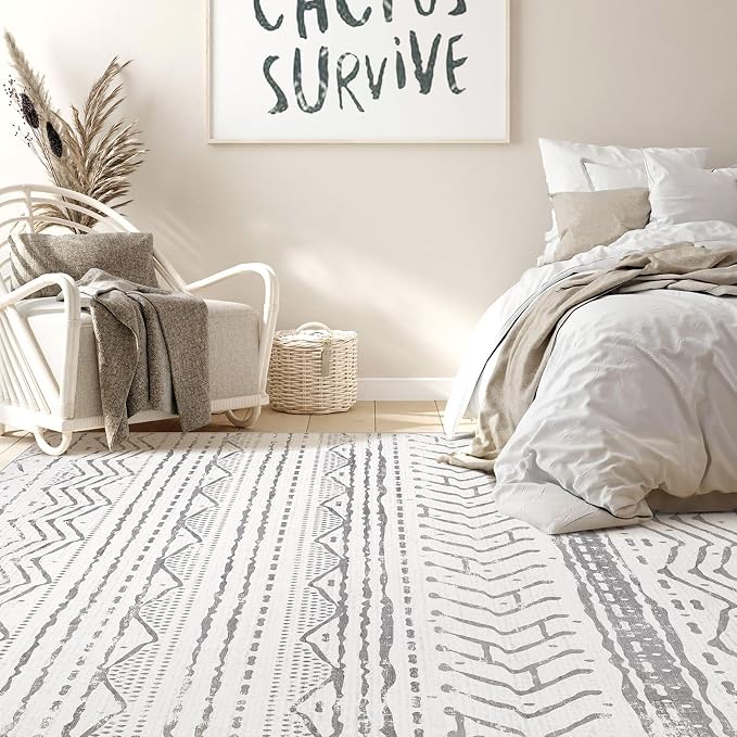 Nakagishi 5x8 Area Rug Living Room: Washable Boho Large Neutral Soft Rugs - Image 6