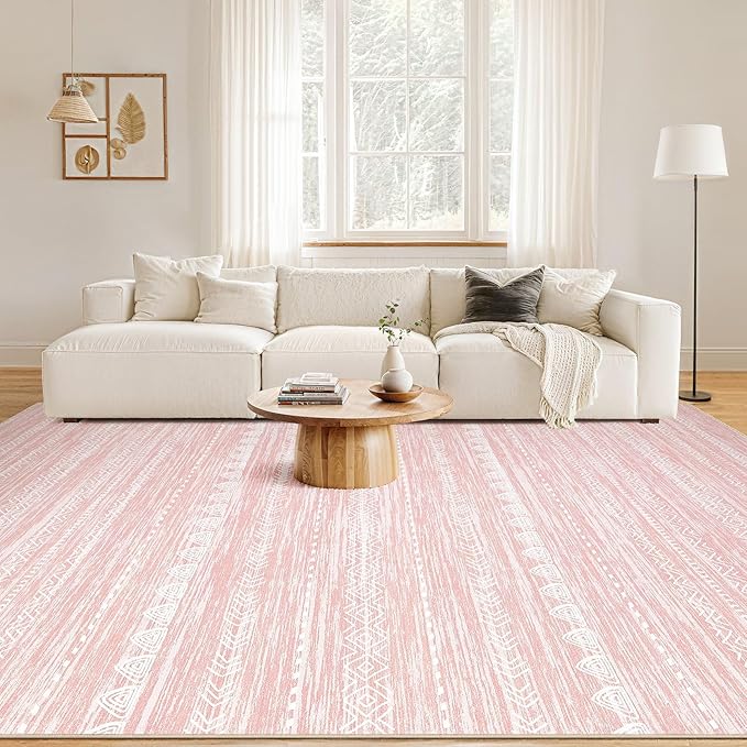 Nakagishi Pink Rugs for Bedroom Girls: 7x9 Washable Boho Large Neutral Cute - Image 6