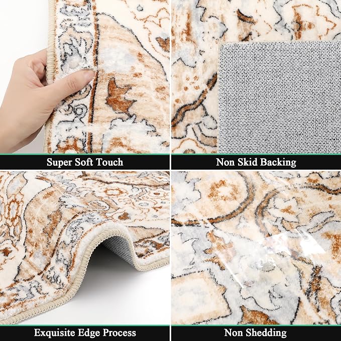 HEBE Hallway Runner Rug 2'x8' Washable Vintage Distressed Area Rugs Non Slip - Image 3