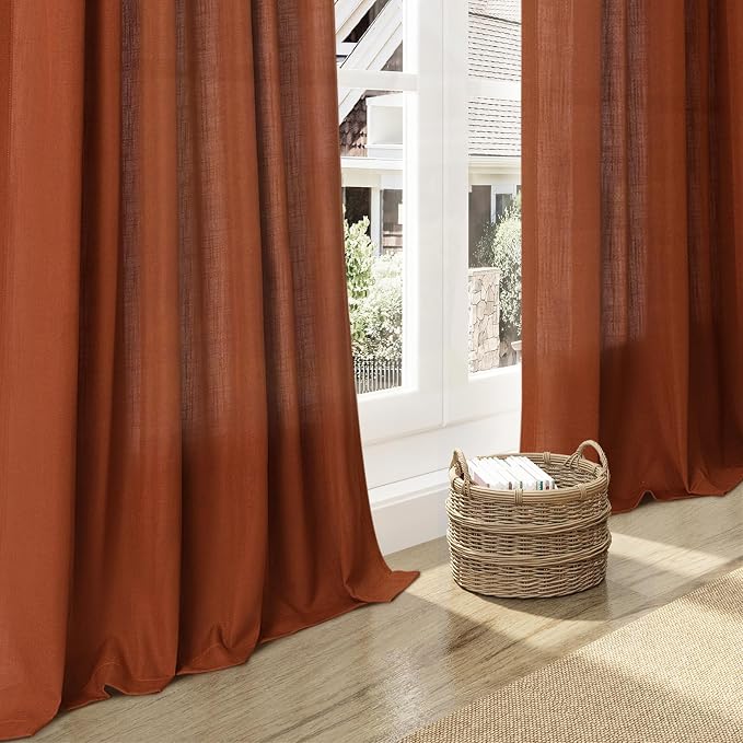 Nanspring Terracotta Linen Curtains 63 Inches Length 2 Panels - Image 6
