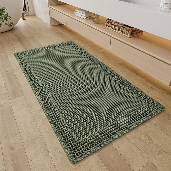 RESARE Christmas Waffle Bathroom Runner Rugs, Super Absorbent Bath Mat Non Slip by Resare