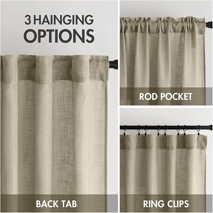 MIULEE Oatmeal Linen Curtains 52x96 Inch 2 Panels - Image 3
