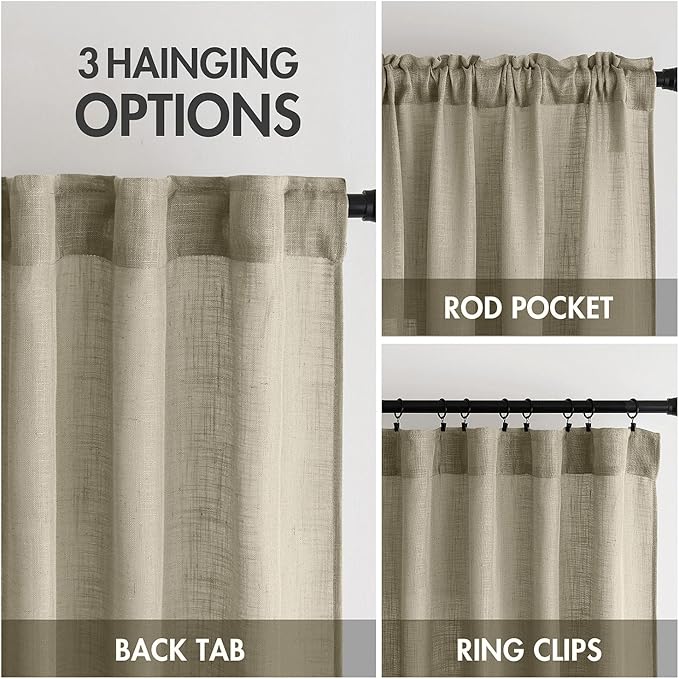MIULEE Oatmeal Linen Curtains 108 Inch Long 2 Panels - Image 3