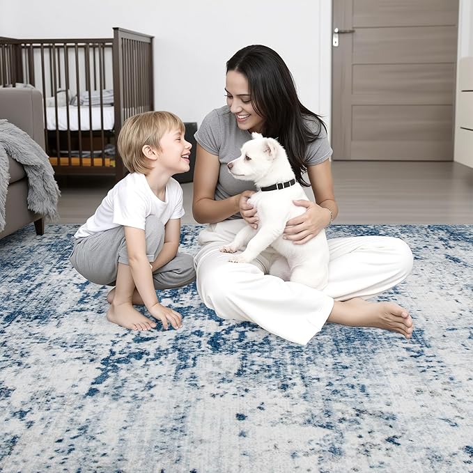 5x7 Area Rug Living Room Rug: Washable Modern Abstract Soft Thin Rug Indoor - Image 9