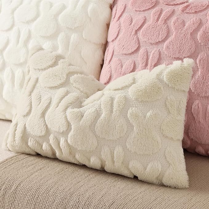decorUhome Easter Bunny Pillow Covers 12x20 Inch Set of 2, Soft Plush Faux Wool - Image 4