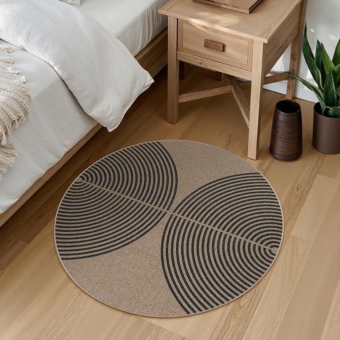 Lahome Enfys Modern Rainbow Round Rug, 3ft Small Washable Circle Carpet Natural - Image 6