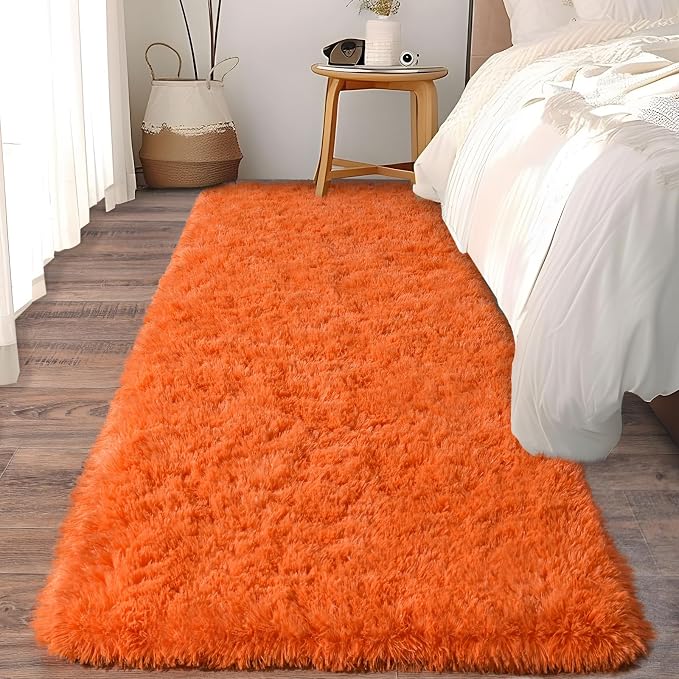 Soft Runner Rugs for Bedroom Hallways, 2x5 Orange Fluffy Shag Throw Area Rug by Ailyei