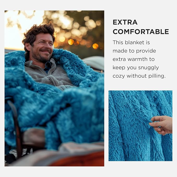 Bedsure GentleSoft Fuzzy Sherpa Faux Fur Twin Blanket Bright Blue Cozy Gifts - Image 4