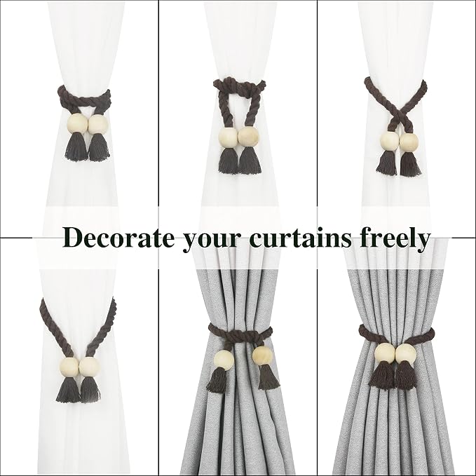 2 Pack Magnetic Curtain Tiebacks Cotton Hand Woven Tie Back Decorative Rope - Image 5