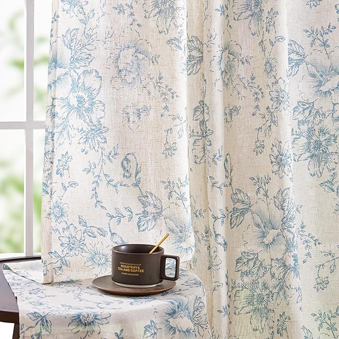 jinchan Linen Blend Curtain Floral Curtains by JINCHAN