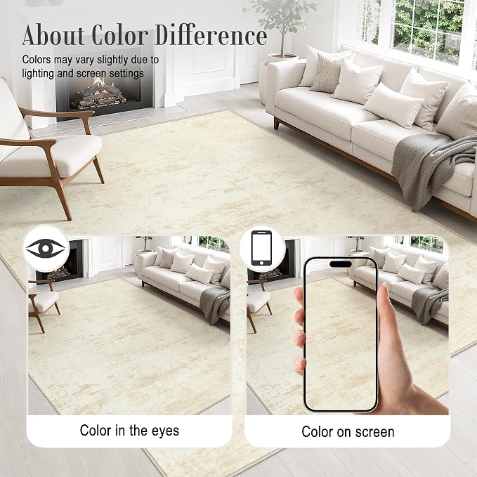 2.6x10 Washable Runner Rug:Modern Abstract Indoor Soft Carpet Beige | - Image 6