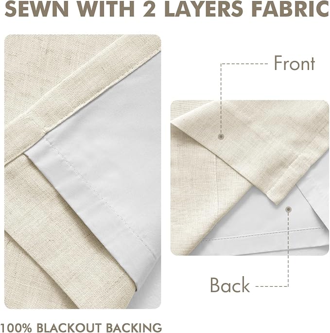 MIULEE Linen Pinch Pleated 100% Blackout Linen Curtains 40x84 Inches | Room - Image 5