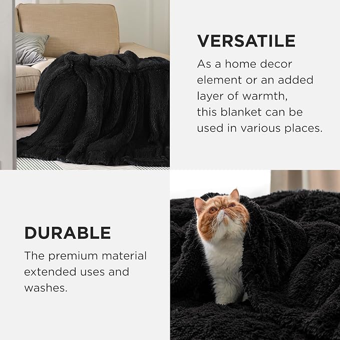 Bedsure GentleSoft Fluffy Black Blankets Queen Size - Image 4