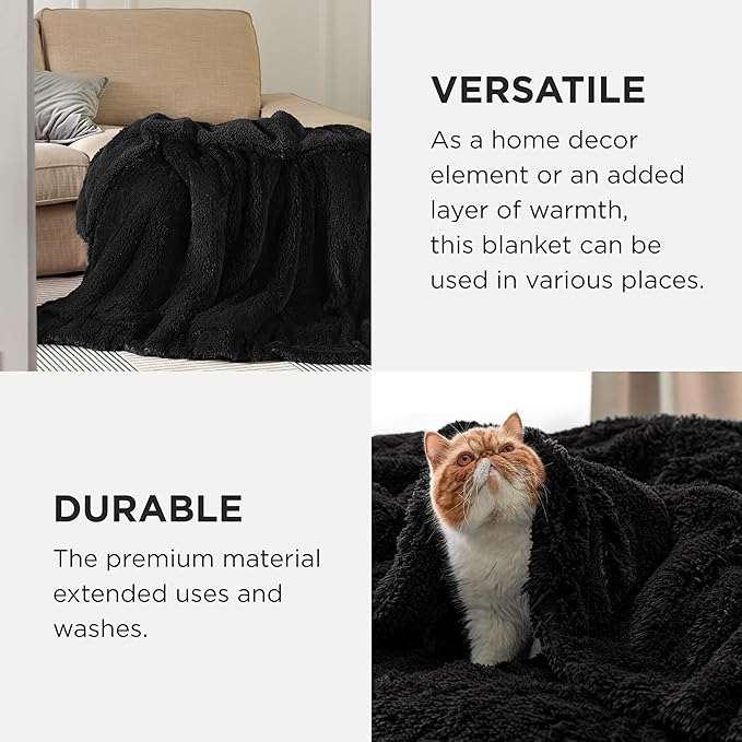 Bedsure GentleSoft Fluffy Black Throw Blanket Gifts - Image 4