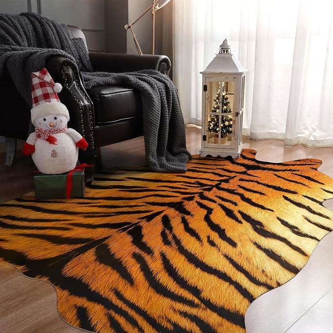 AROGAN Premium Tiger Print Rug 5.2x6.2 Feet, Machine Washable Faux Fur Rug - Image 3