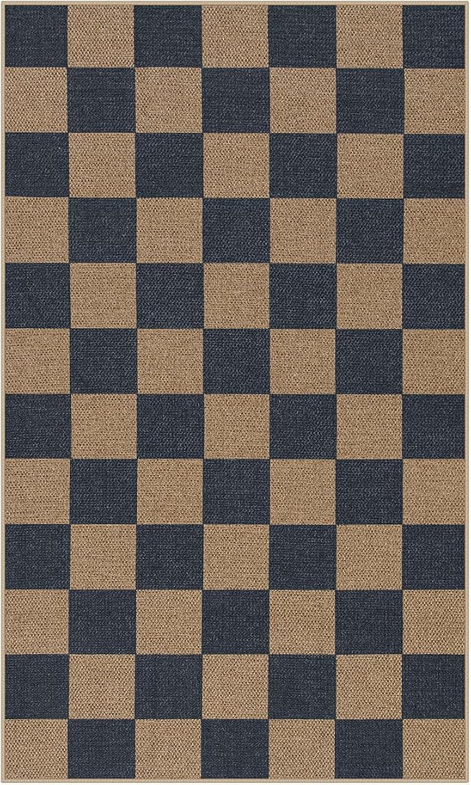 Lahome Colette Checkered Easy Jute Indoor Outdoor Carpet, 3x5 Washable Rugs - Image 8