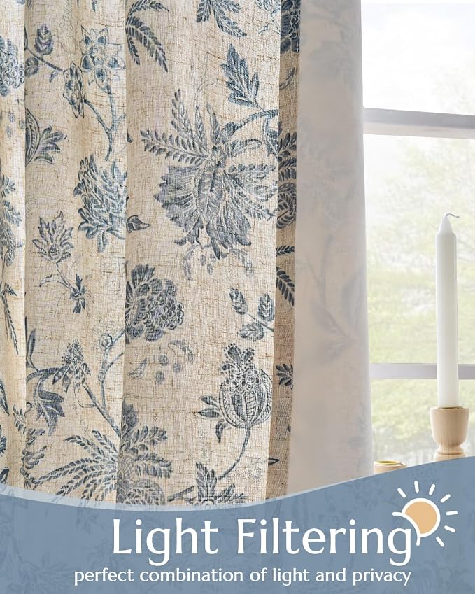 jinchan Lined Linen Floral Curtains - Image 3