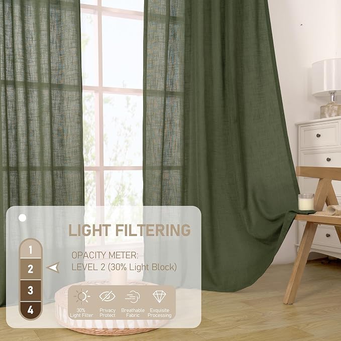 LAMIT Semi Sheer Linen Curtains 48 Inch Length, Light Filtering Panels Bronze - Image 4