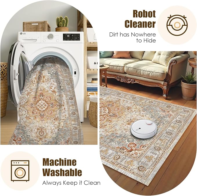 Washable Area Rug 8' x 10' Vintage Traditional Persian Mat - Image 7