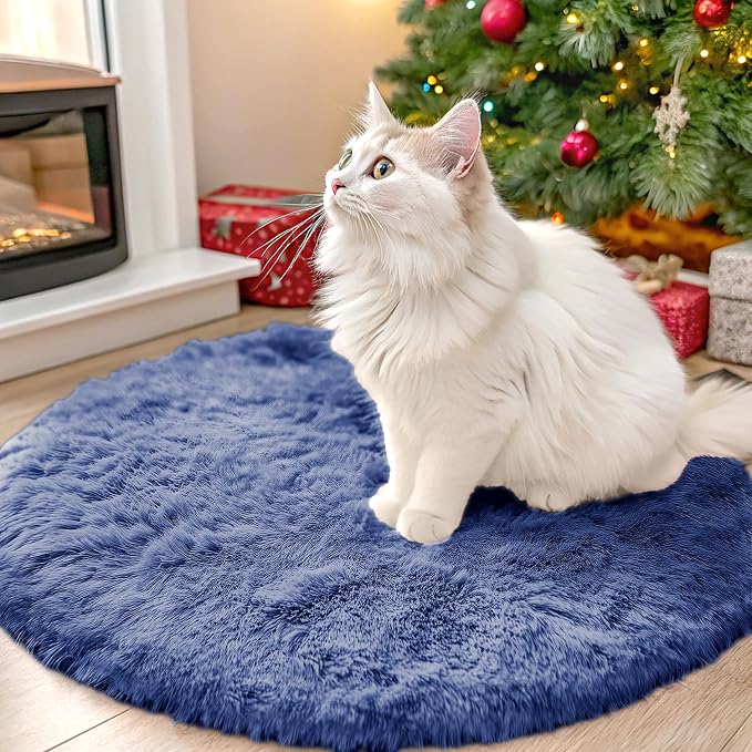 OLANLY Denim Blue Round Rugs for Bedroom by OLANLY