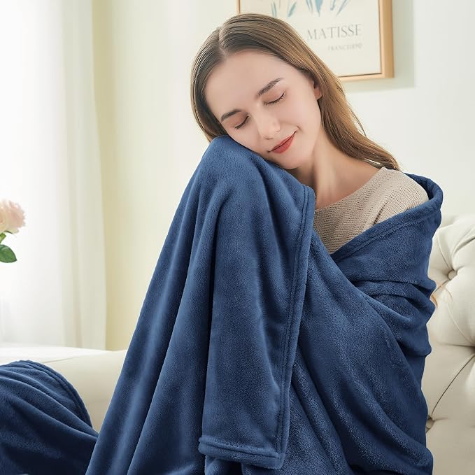 BEDELITE Fleece Blanket Twin Size Navy Blue Throw Blankets - Image 2