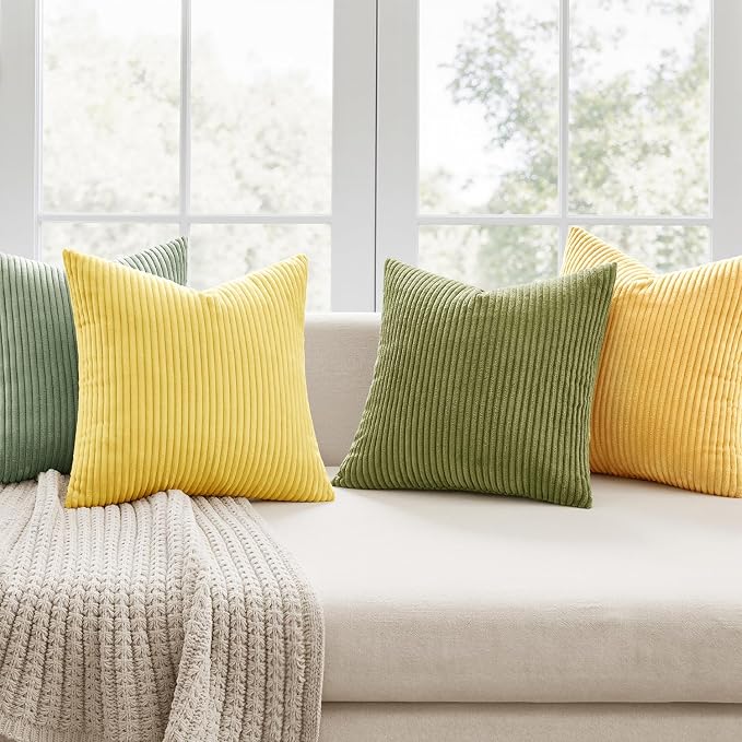 MIULEE Boho Farmhouse Yellow Green Throw Pillow Covers 18x18 Inch Set of 4 - Image 2