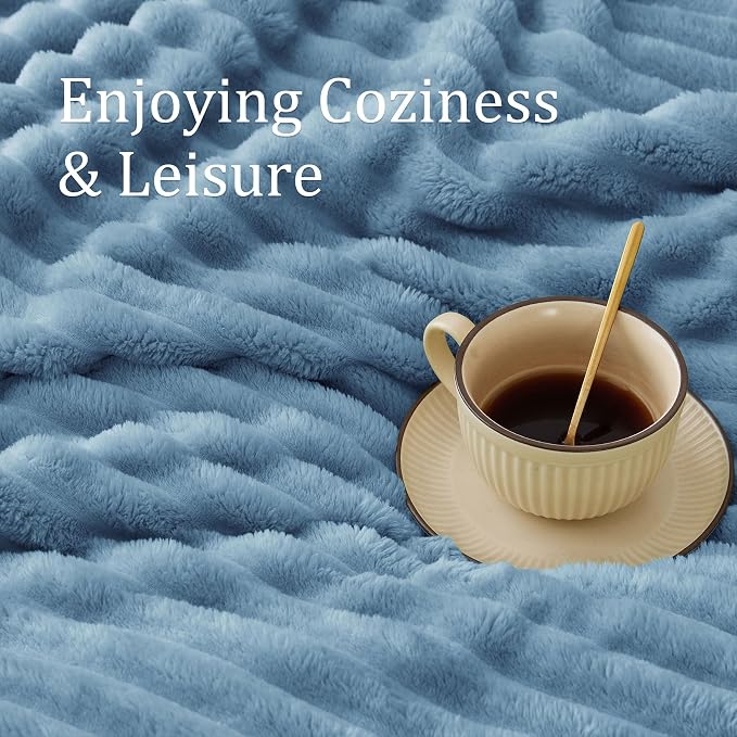 BEDELITE Full Size Blanket for Bed, 300GSM Soft & Warm Fleece Light Blue Blanket - Image 5