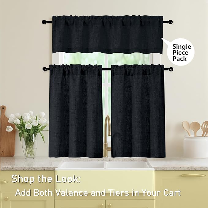 Valances for Windows, Light Filtering Faux Linen Textured Small Short Valance - Image 6