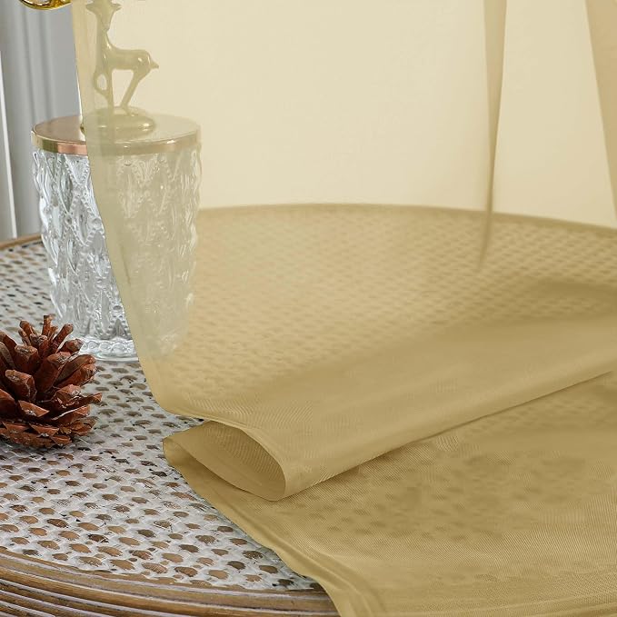 OWENIE Gold Sheer Curtain 90 Inches Long 2 Panels Set, Solid Filmy Drapes - Image 6