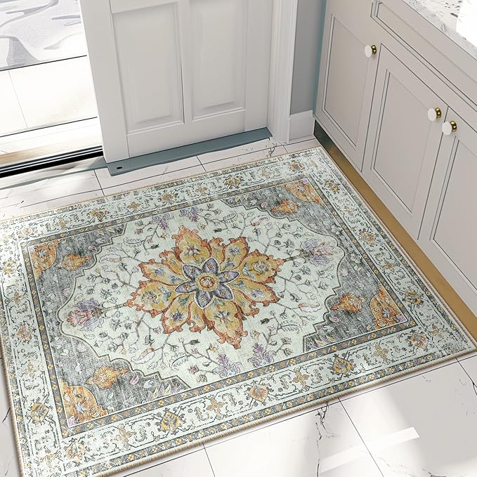 RELEANY Area Rugs 2'x3' Washable Non-Slip, Floral Vintage Distress Print - Image 5