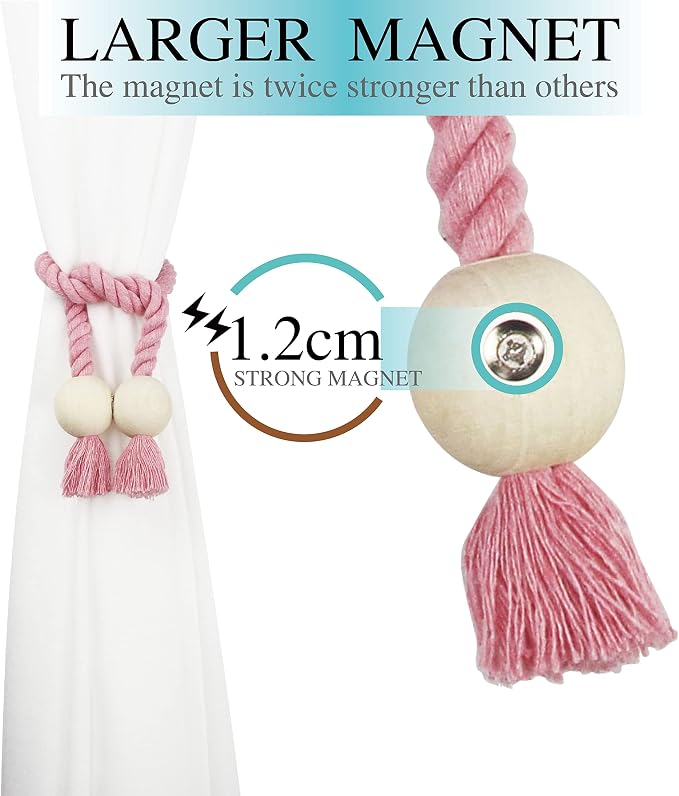 4 Pack Magnetic Curtain Tiebacks Cotton Hand Woven Tie Back Decorative Rope - Image 4