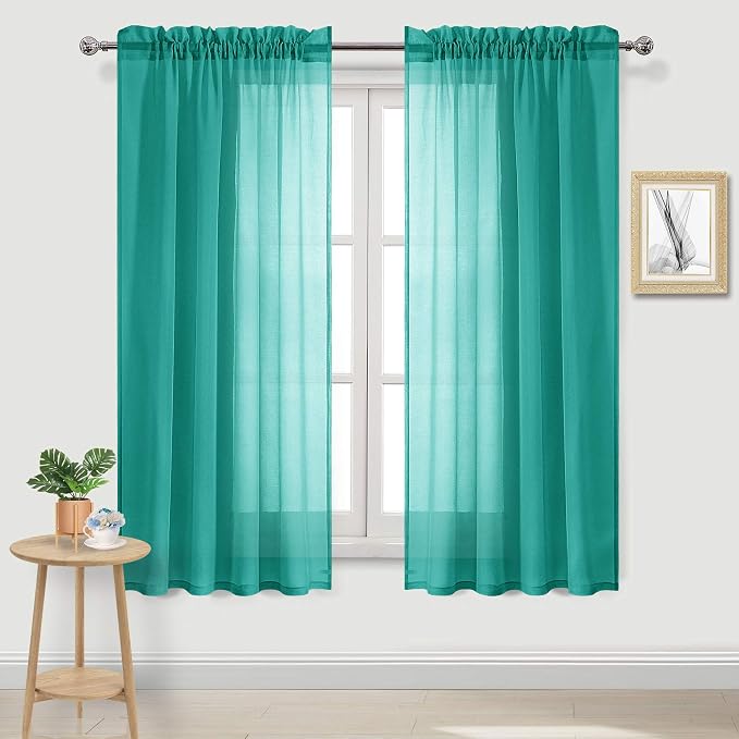 DWCN Teal Sheer Curtains Semi Transparent Voile Rod Pocket Curtains by DWCN