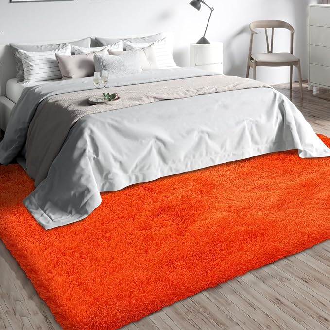 Orange Shag Area Rugs for Bedroom Living Room, 5X8 Ultra Soft Fluffy Area Rugs - Image 8