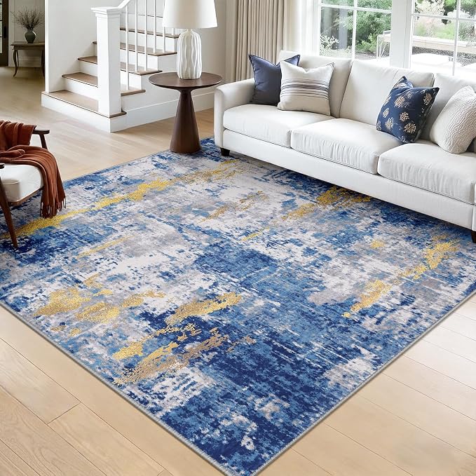 Washable Area Rugs Square 8ft Non-Slip Modern Abstract Soft by RELEANY