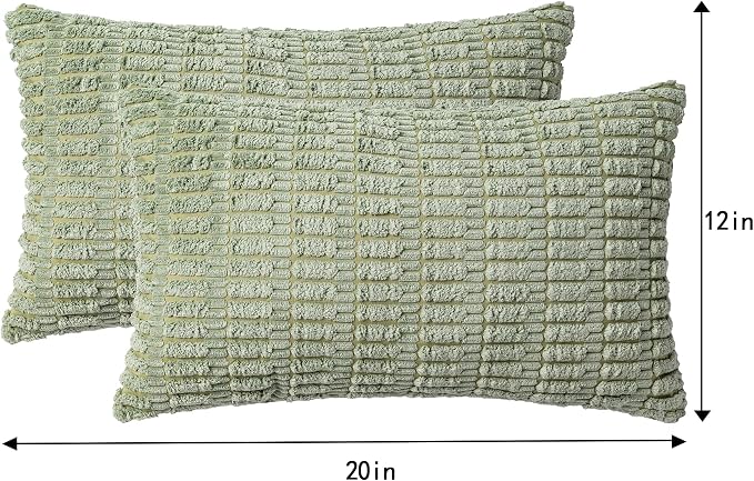 Pack of 2 Corduroy Decorative Throw Pillow Covers 12x20 InchSoft Boho Striped - Image 7
