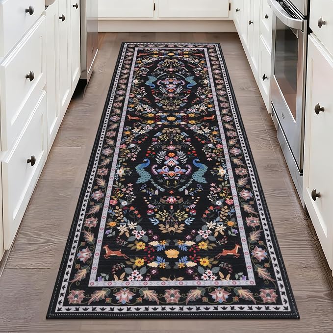 HEBE Washable Hallway Runner Rug 2'x 6' Non Slip Kitchen Rugs Runner, Low Pile by HEBE
