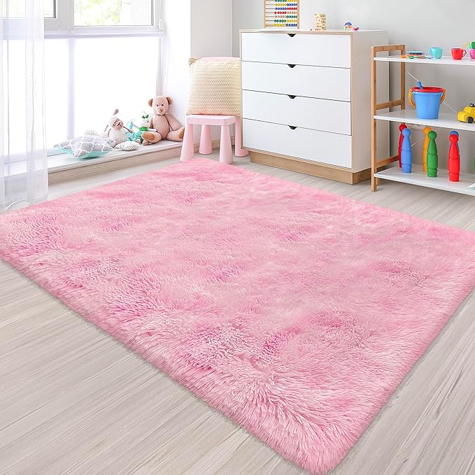 Small Area Rug for Bedroom 3x5ft Mini Tie-Dye Pink Fluffy Rug Mat Bedside Throw by JiaoBaba